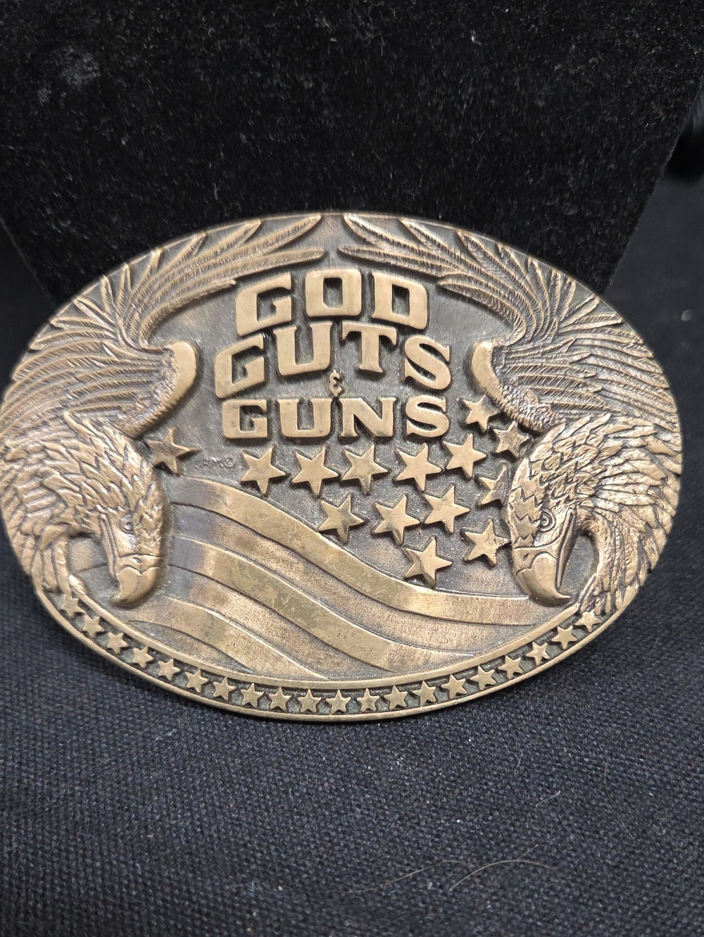 A M Bronze-Tone 'God Guts & Guns' Oval Decorative Belt Buckle
